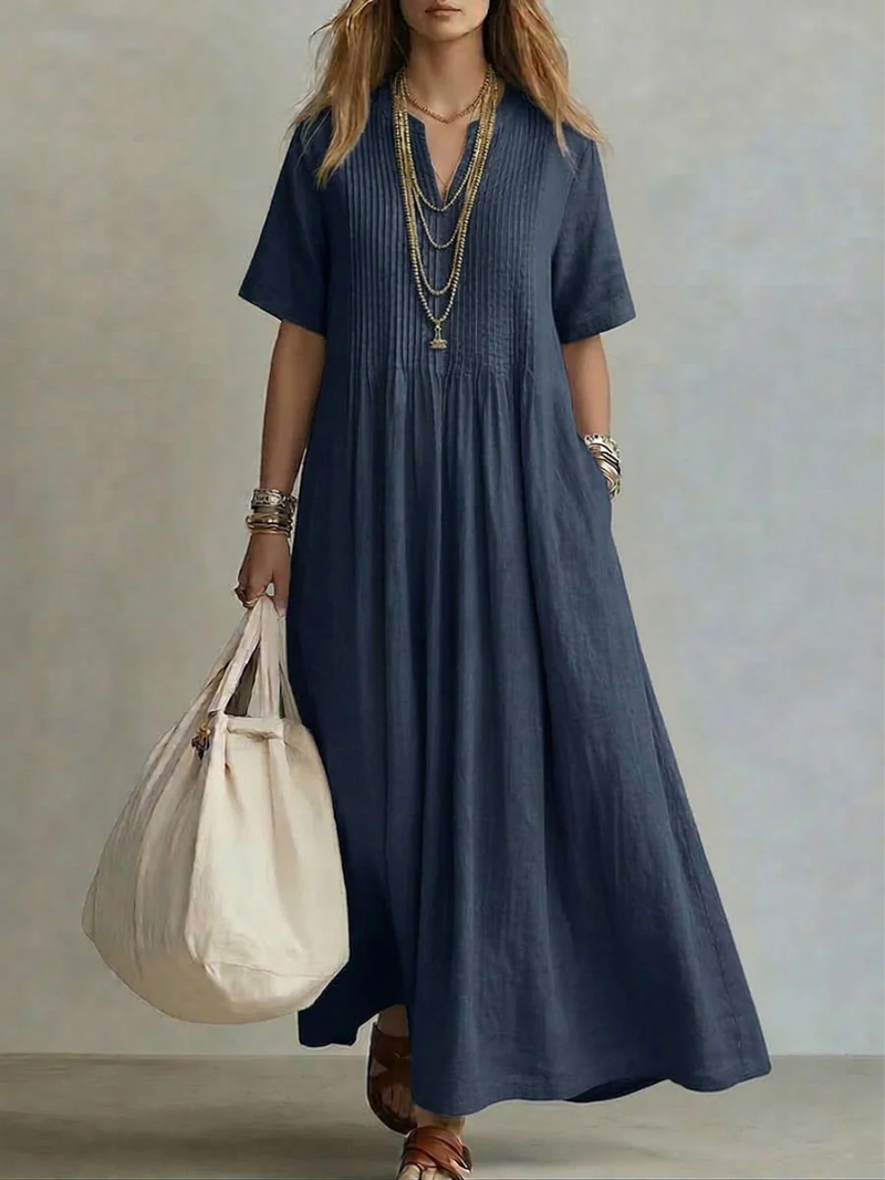 Irene Vestido Maxi Plisado - Azul Marino
