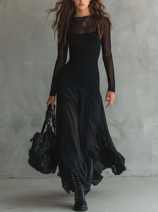 Neroa - Vestido largo y amplio de tul negro