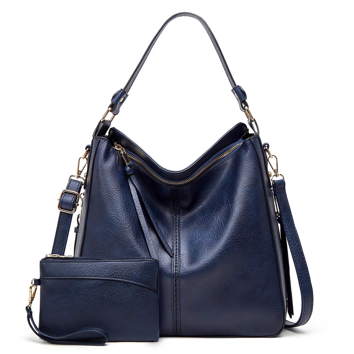Bolso hobo de cuero de lujo antirrobo + monedero de tipo pouch gratis