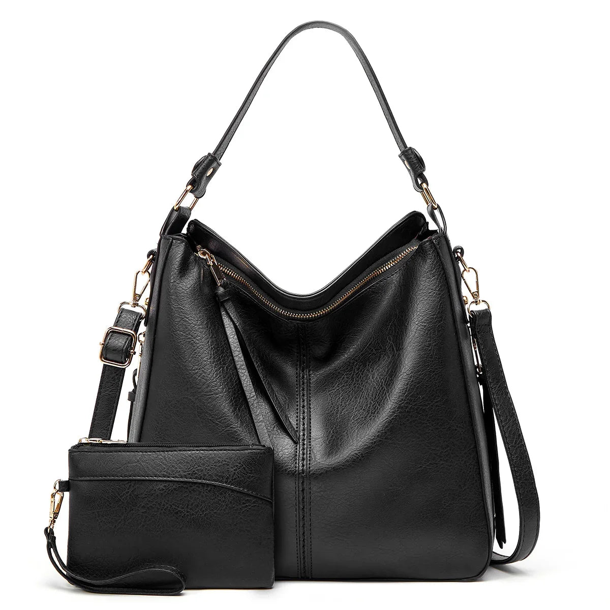 Bolso hobo de cuero de lujo antirrobo + monedero de tipo pouch gratis