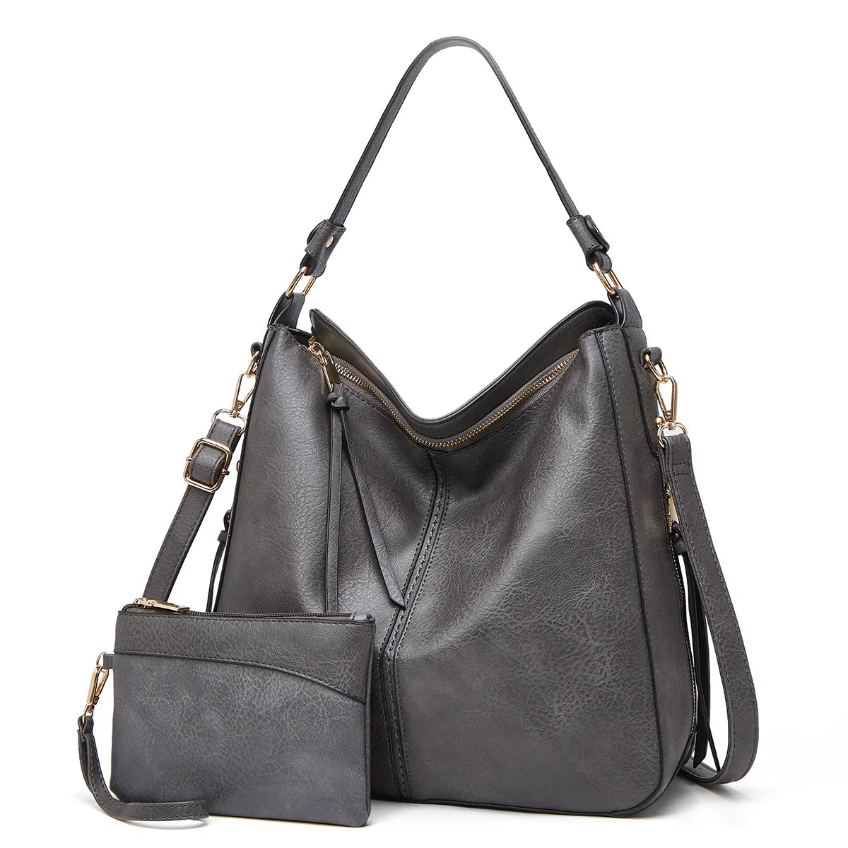 Bolso hobo de cuero de lujo antirrobo + monedero de tipo pouch gratis