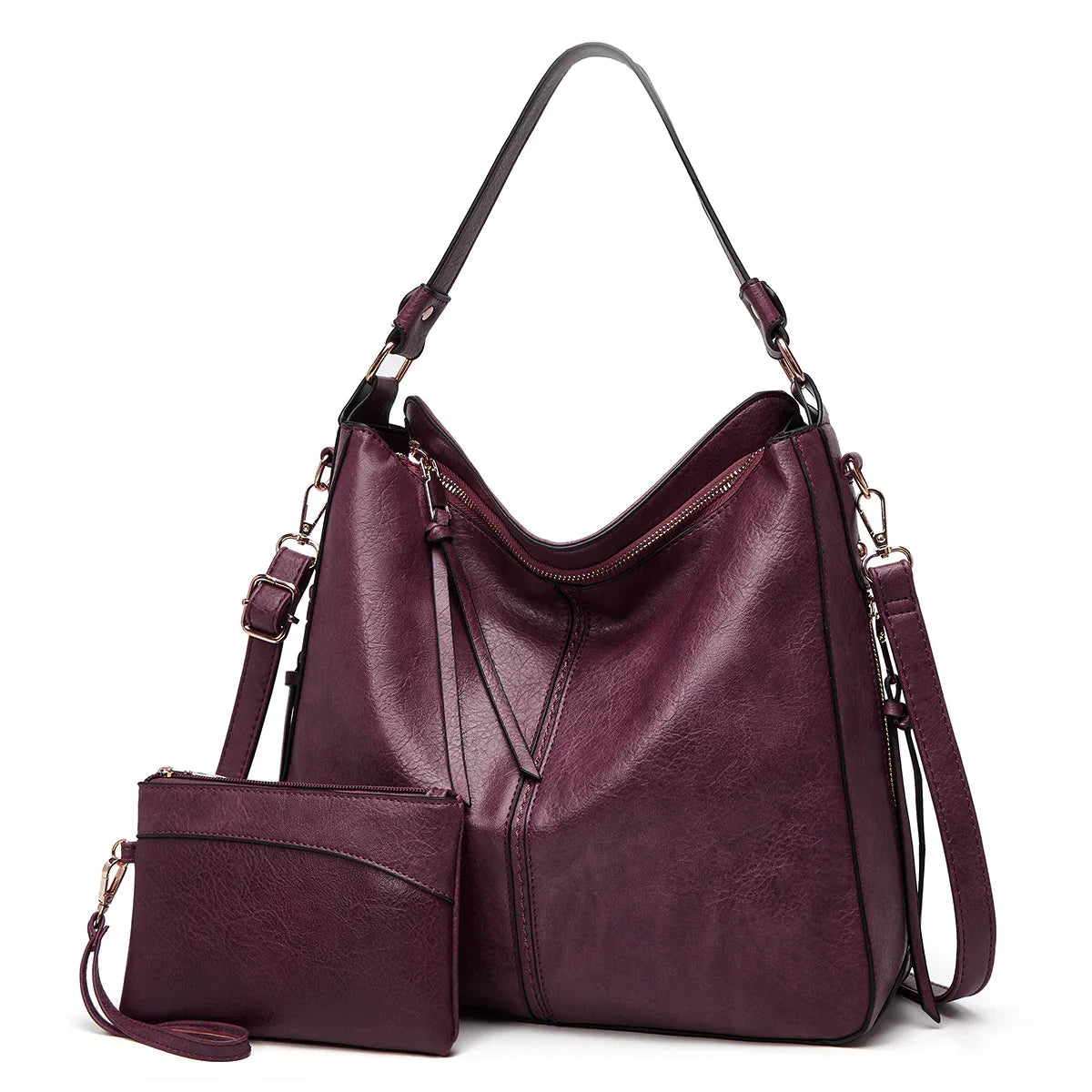 Bolso hobo de cuero de lujo antirrobo + monedero de tipo pouch gratis