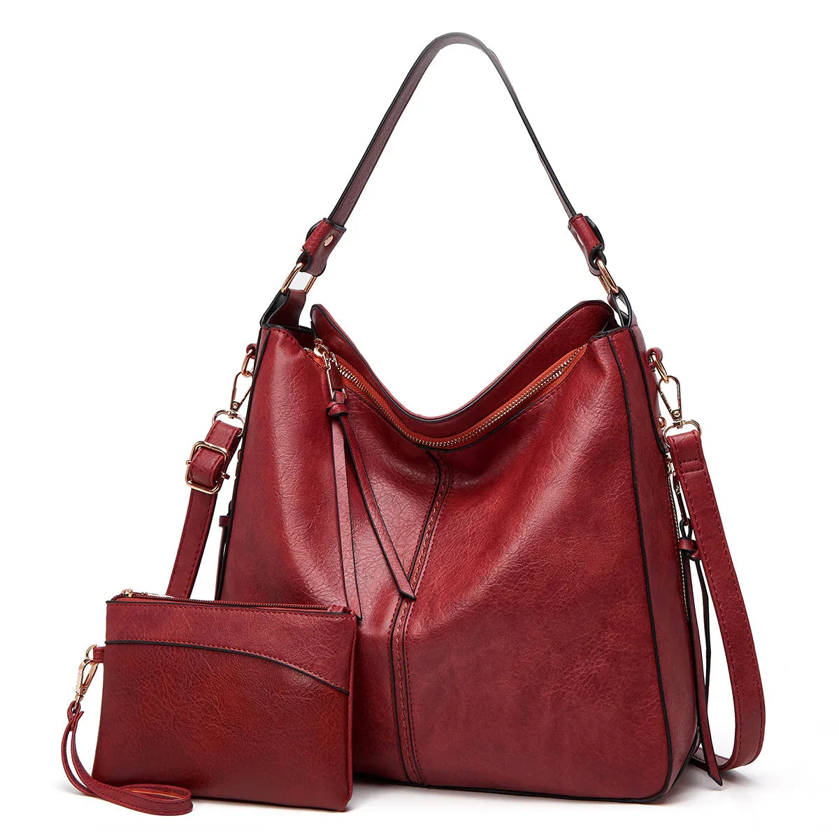 Bolso hobo de cuero de lujo antirrobo + monedero de tipo pouch gratis