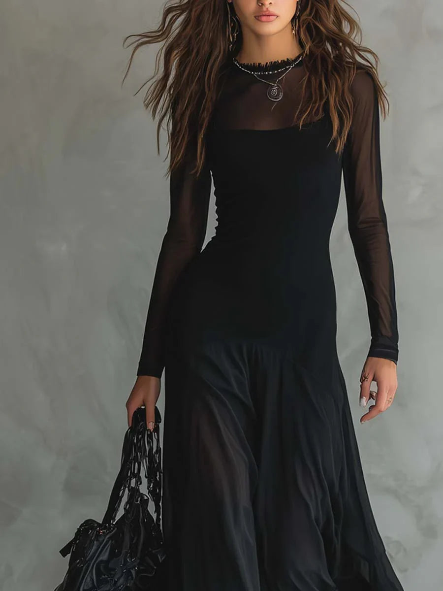 Neroa - Vestido largo y amplio de tul negro