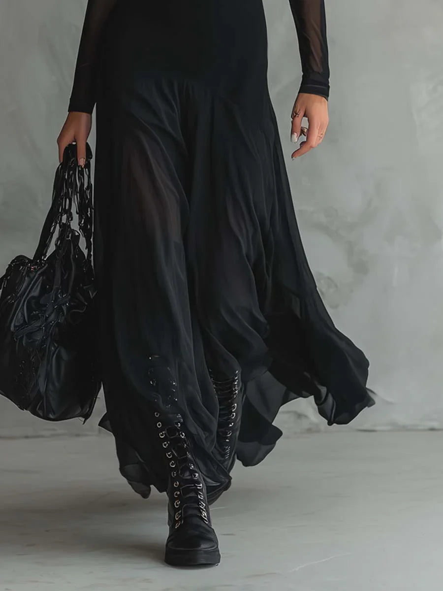 Neroa - Vestido largo y amplio de tul negro