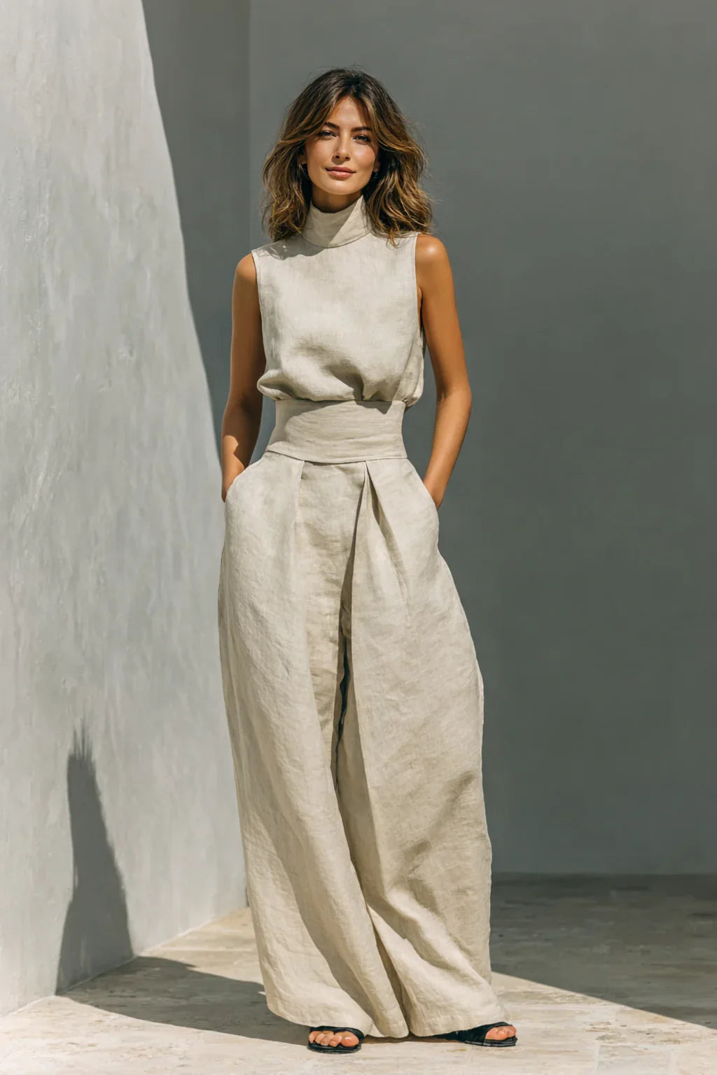 María - Conjunto minimalista de algodón y lino para mujer