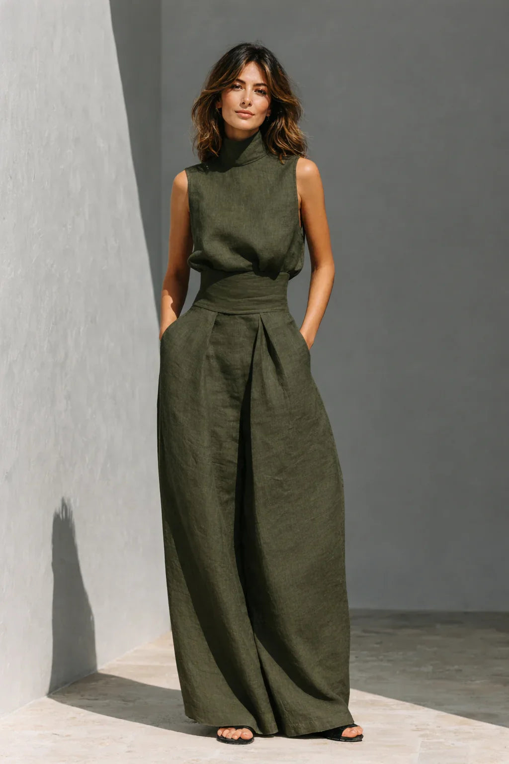 María - Conjunto minimalista de algodón y lino para mujer