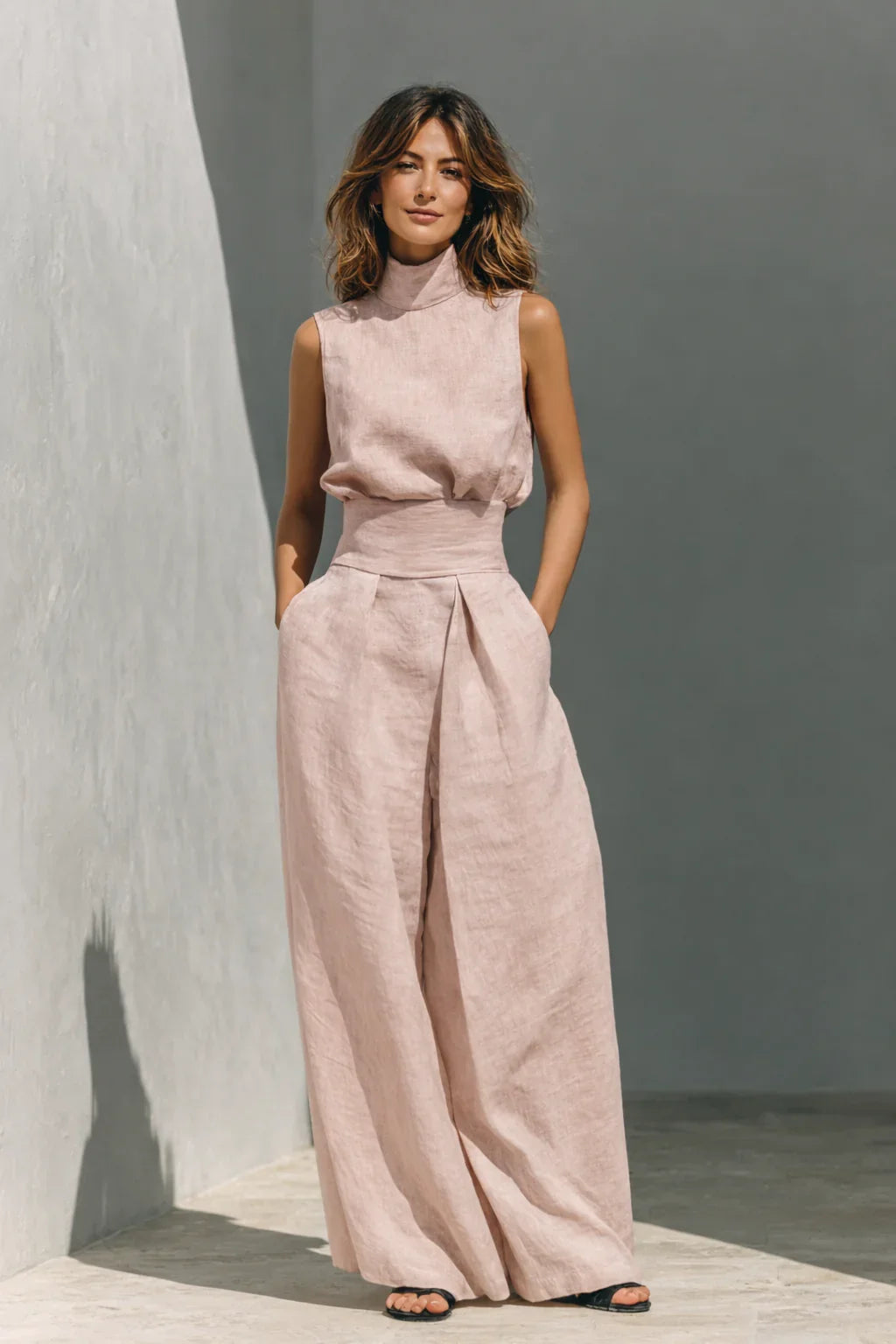 María - Conjunto minimalista de algodón y lino para mujer