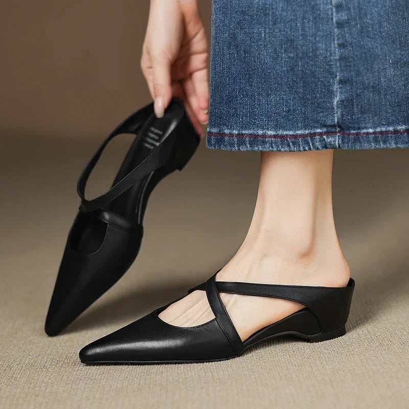 Aluna Mules de Piel Auténtica - Negro