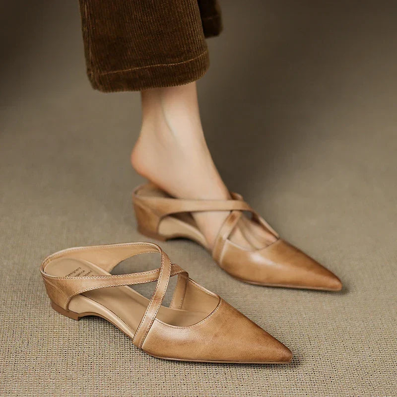 Aluna Mules de Piel Auténtica - Albaricoque