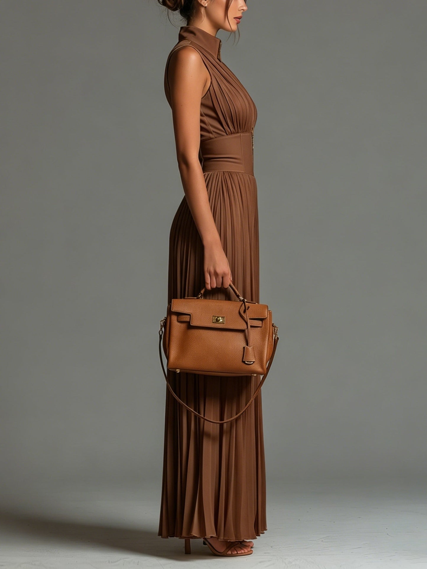 Zsófia Jumpsuit | Brown Pleated Chiffon • S1