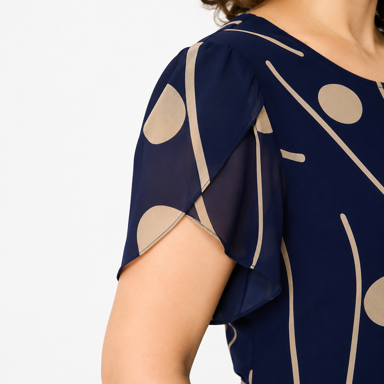 Eva | Vestido midi de chifón azul marino con lunares