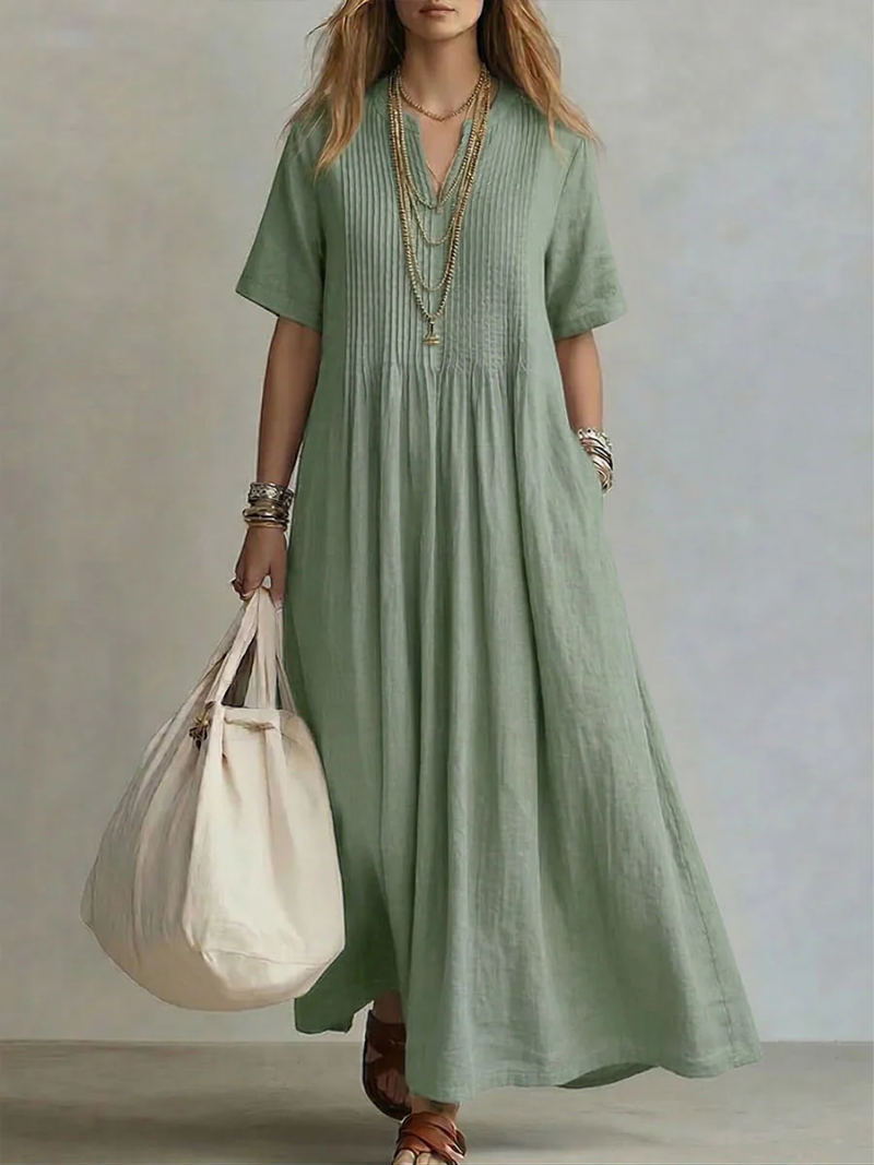 Irene Vestido Maxi Plisado - Verde Salvia