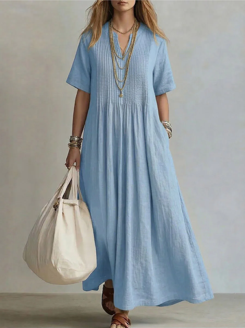 Irene Vestido Maxi Plisado - Azul Cielo