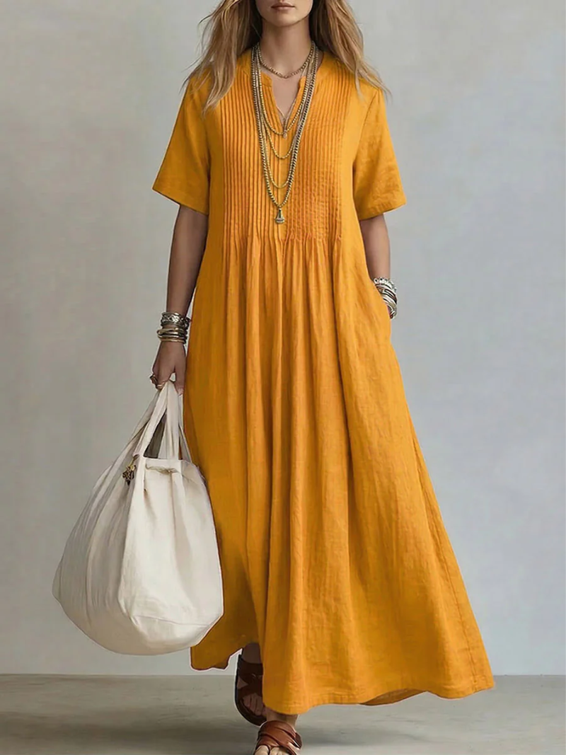 Irene Vestido Maxi Plisado - Amarillo Azafrán