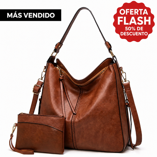 Bolso hobo de cuero de lujo antirrobo + monedero de tipo pouch gratis